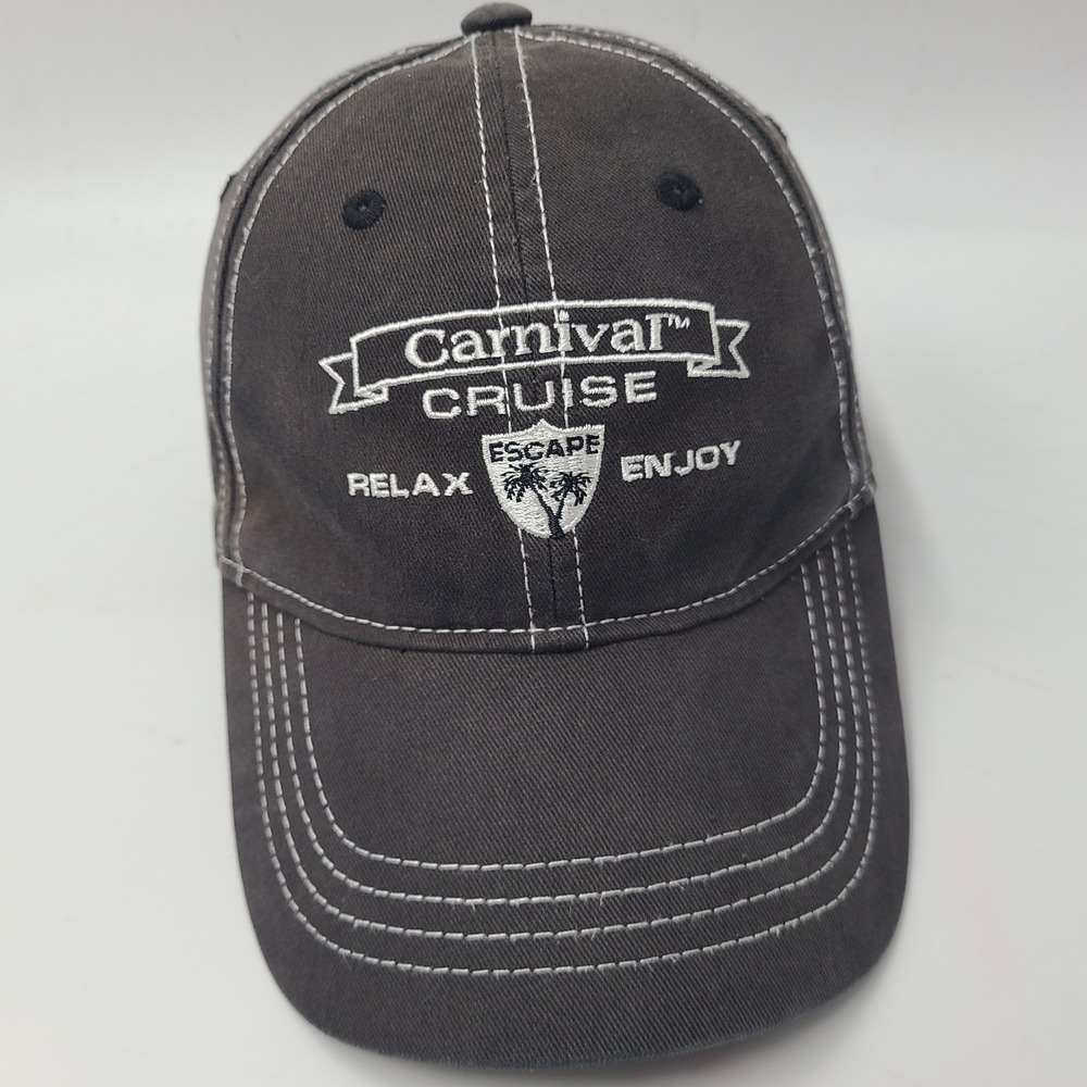Carnival Cruise Hat Adjustable (Fits Small) Black White Relax Escape Enjoy Logo